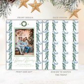 Green Garland with Blue Bow With and a Ornament  Feestdagenkaart