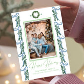 Green Garland with Blue Bow With and a Ornament  Feestdagenkaart