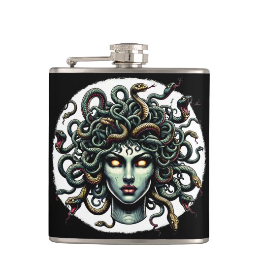 Green Gazing Medusa Hoofd vol slangen Heupfles (Voorkant)