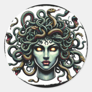Green Gazing Medusa Hoofd vol slangen Ronde Sticker