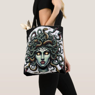 Green Gazing Medusa Hoofd vol slangen Tote Bag