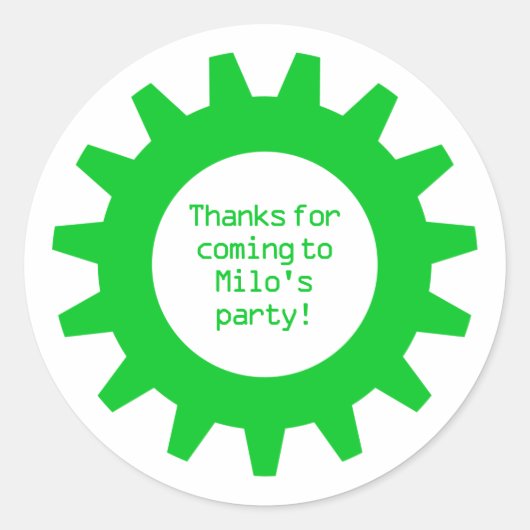 Green Gear Birthday Party Dank u Stickers (Voorkant)