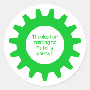 Green Gear Birthday Party Dank u Stickers