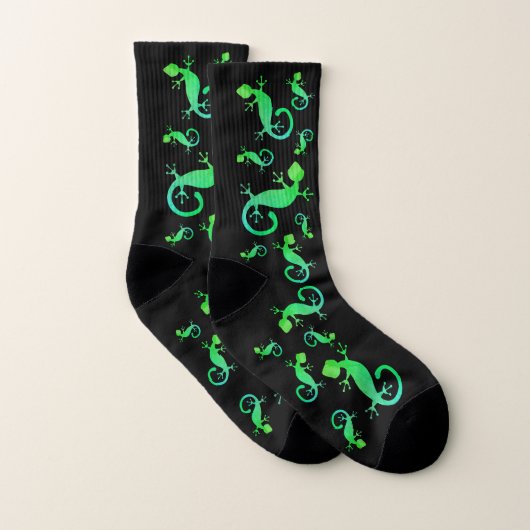 Green Gecko Lizard op Black Sokken (Paar)