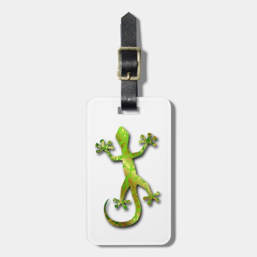 Green Gecko met Gold Pattern Bagagelabel (Voorkant verticaal)
