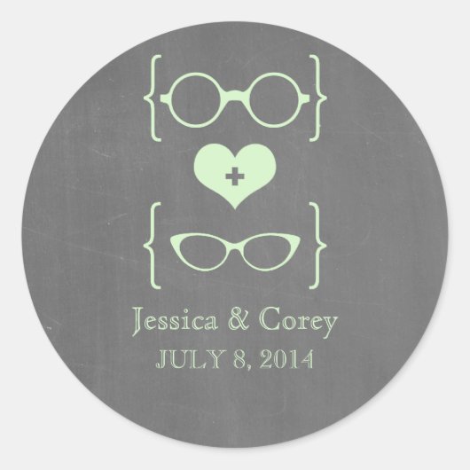 Green Geeky Glasses Chalkboard Wedding Stickers (Voorkant)