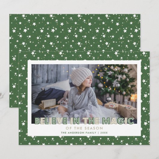 Green gelooft in de foto van de magische sterren feestdagenkaart (Voorkant / Achterkant)