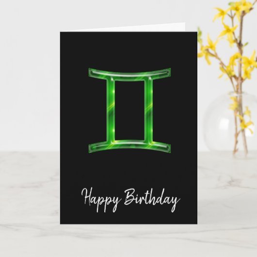 Green Gemini Sign Birthday Kaart (Gele Bloem)