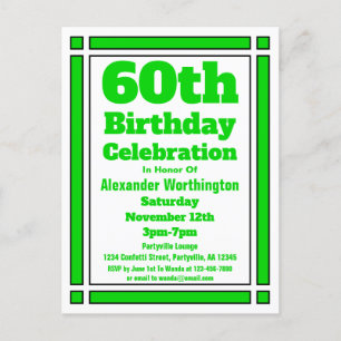 Green Geometric 60th Birthday Invitation Briefkaar Uitnodiging Briefkaart