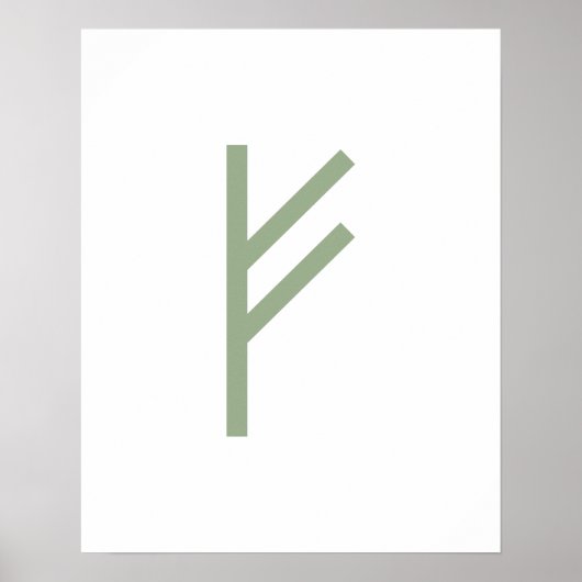 Green Geometric Fehu (Welvaart) Viking Rune Poster (Voorkant)