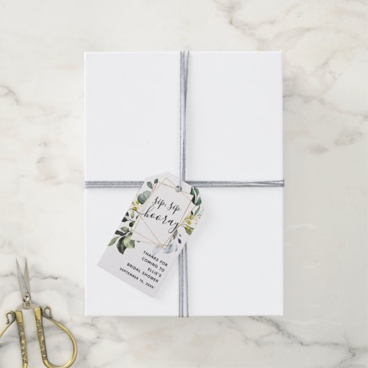 Green Geometric Gold Sip Sip Hooray Vrijgezellenfe Cadeaulabel (Met Touw)