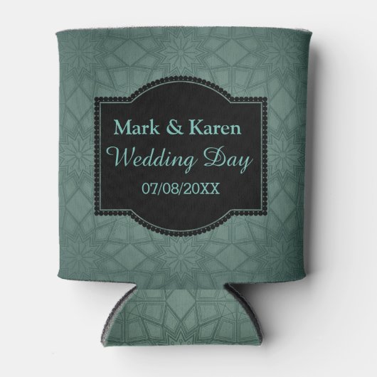 Green Geometric Pattern Custom Text Elegant Blikjeskoeler (Voorkant)