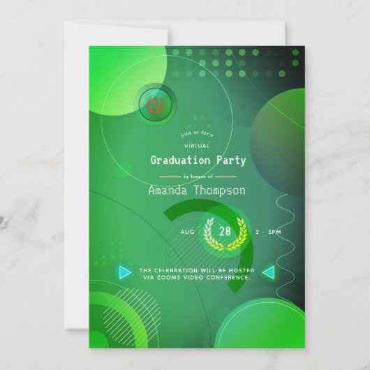 Green Geometric Virtual Graduation Party Kaart (Voorkant)