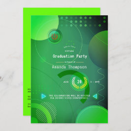 Green Geometric Virtual Graduation Party Kaart