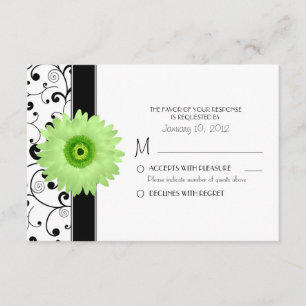 Green Gerbera Daisy met Black Scroll Design RSVP Kaartje