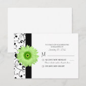Green Gerbera Daisy met Black Scroll Design RSVP Kaartje (Voorkant / Achterkant)