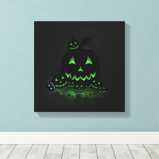 Green Ggloing Black Halloween Jack O Lantern Canvas Afdruk (Insitu (Houten vloer))