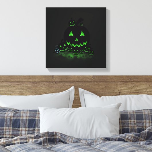 Green Ggloing Black Halloween Jack O Lantern Canvas Afdruk (Insitu (Slaapkamer))