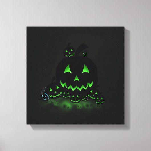 Green Ggloing Black Halloween Jack O Lantern Canvas Afdruk (Voorkant)