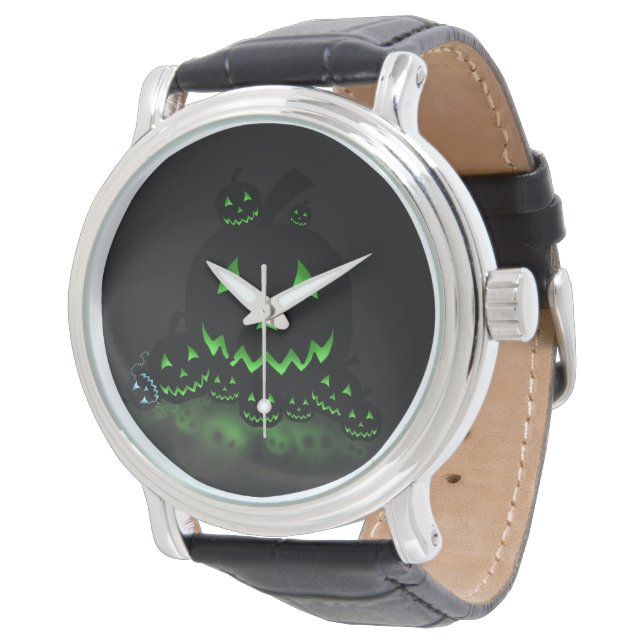 Green Ggloing Black Halloween Jack O Lantern Horloge (Gekanteld)