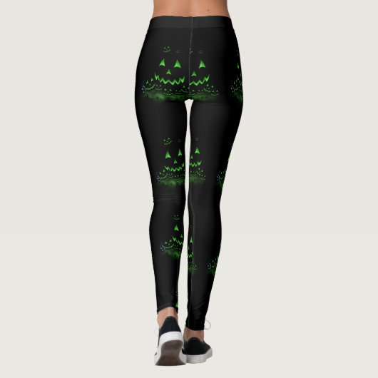 Green Ggloing Black Halloween Jack O Lantern Leggings (Achterkant)