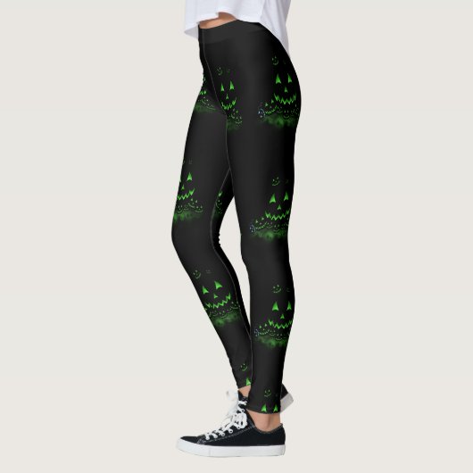 Green Ggloing Black Halloween Jack O Lantern Leggings (Links)