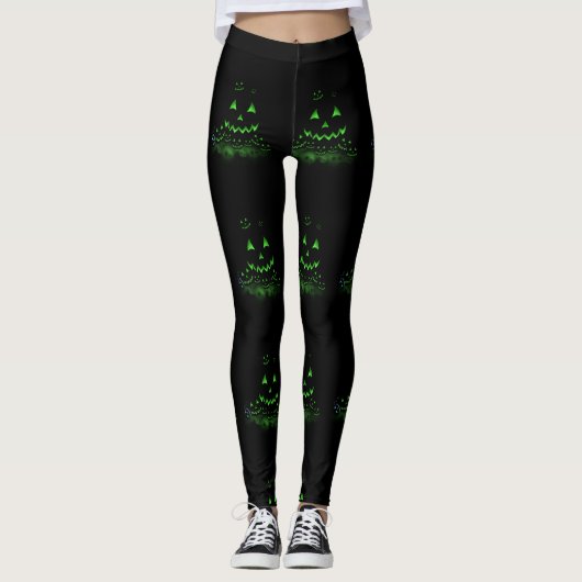 Green Ggloing Black Halloween Jack O Lantern Leggings (Voorkant)