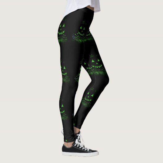 Green Ggloing Black Halloween Jack O Lantern Leggings (Rechts)