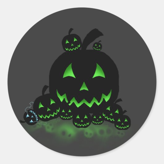 Green Ggloing Black Halloween Jack O Lantern Ronde Sticker (Voorkant)