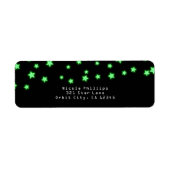Green Ggloing Stars Birthday Party Invitation Etiket (Voorkant)