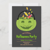 Green Ghoul Pail Snoep Kind Halloween Party Kaart (Voorkant)