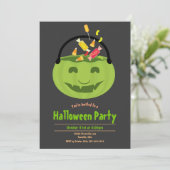 Green Ghoul Pail Snoep Kind Halloween Party Kaart (Staand voorkant)