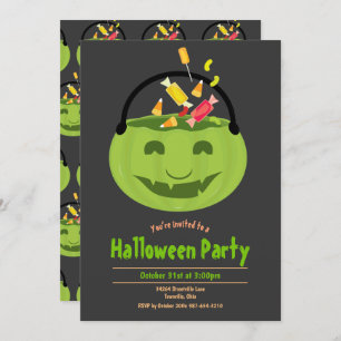Green Ghoul Pail Snoep Kind Halloween Party Kaart
