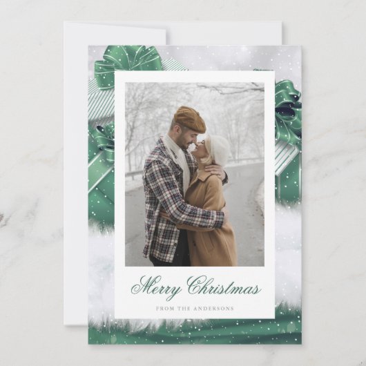 Green  Gift Snow-fotokerstkaarten Feestdagenkaart (Voorkant)