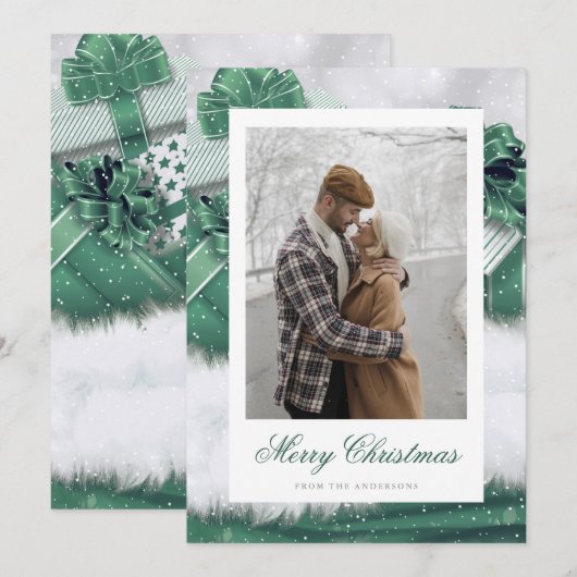 Green  Gift Snow-fotokerstkaarten Feestdagenkaart (Voorkant / Achterkant)