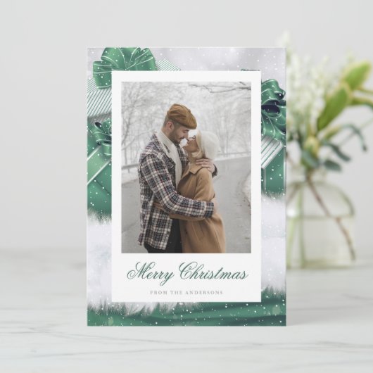 Green  Gift Snow-fotokerstkaarten Feestdagenkaart (Staand voorkant)