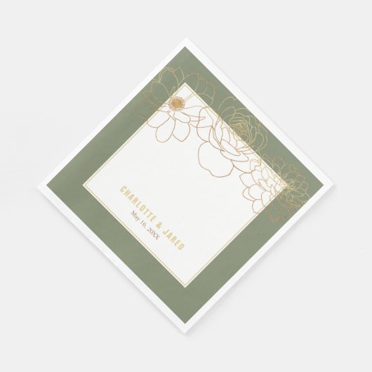 Green Gilded Gold Flowers Servet (Hoek)