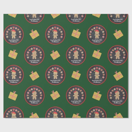 Green Gingerbread Cookie Chalkboard Script Naam Cadeaupapier (Vlak)