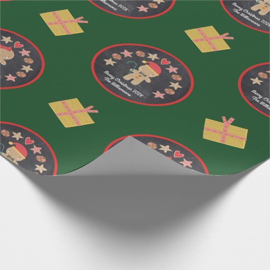 Green Gingerbread Cookie Chalkboard Script Naam Cadeaupapier (Hoek)