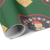 Green Gingerbread Cookie Chalkboard Script Naam Cadeaupapier (Rol Hoek)