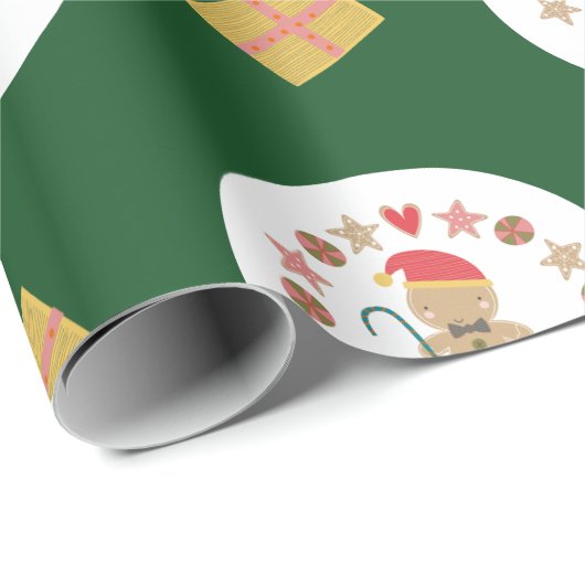 Green Gingerbread Cookie Custom Name Script Fun Cadeaupapier (Rol Hoek)