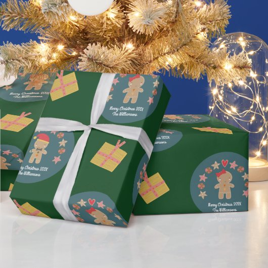 Green Gingerbread Cookie Script Aangepaste naam Sc Cadeaupapier (Feestdagen)