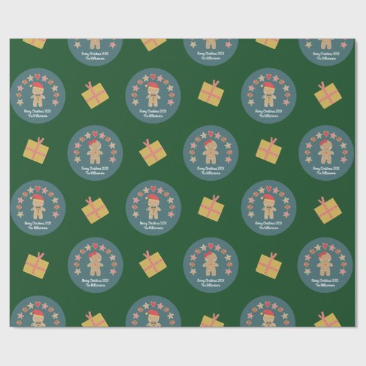 Green Gingerbread Cookie Script Aangepaste naam Sc Cadeaupapier (Vlak)