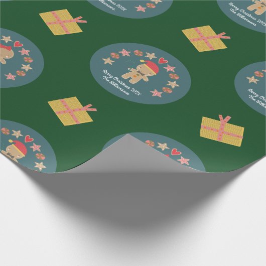 Green Gingerbread Cookie Script Aangepaste naam Sc Cadeaupapier (Hoek)