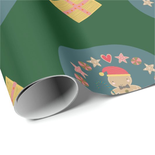 Green Gingerbread Cookie Script Aangepaste naam Sc Cadeaupapier (Rol Hoek)