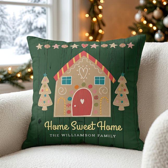 Green Gingerbread House Home Sweet Home Rustiek Kussen (Creator heeft geüpload)