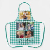 Green Gingham 5 Foto Collage Family Quote Name Schort (Voorkant)