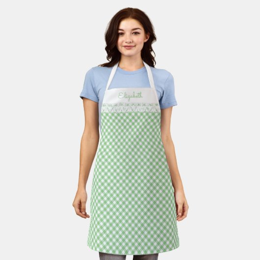Green Gingham All-Over Print Apron Schort (Gedragen)