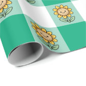 Green Gingham and Yellow Sunflowers Cadeaupapier (Rol Hoek)
