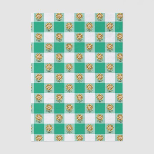 Green Gingham and Yellow Sunflowers Tissuepapier (Voorkant)